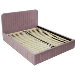 Letto contenitore alla francese 140x200cm imbottito velluto rosa Poffi