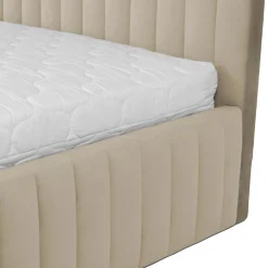 Letto contenitore alla francese 140x200cm imbottito velluto beige Poffi
