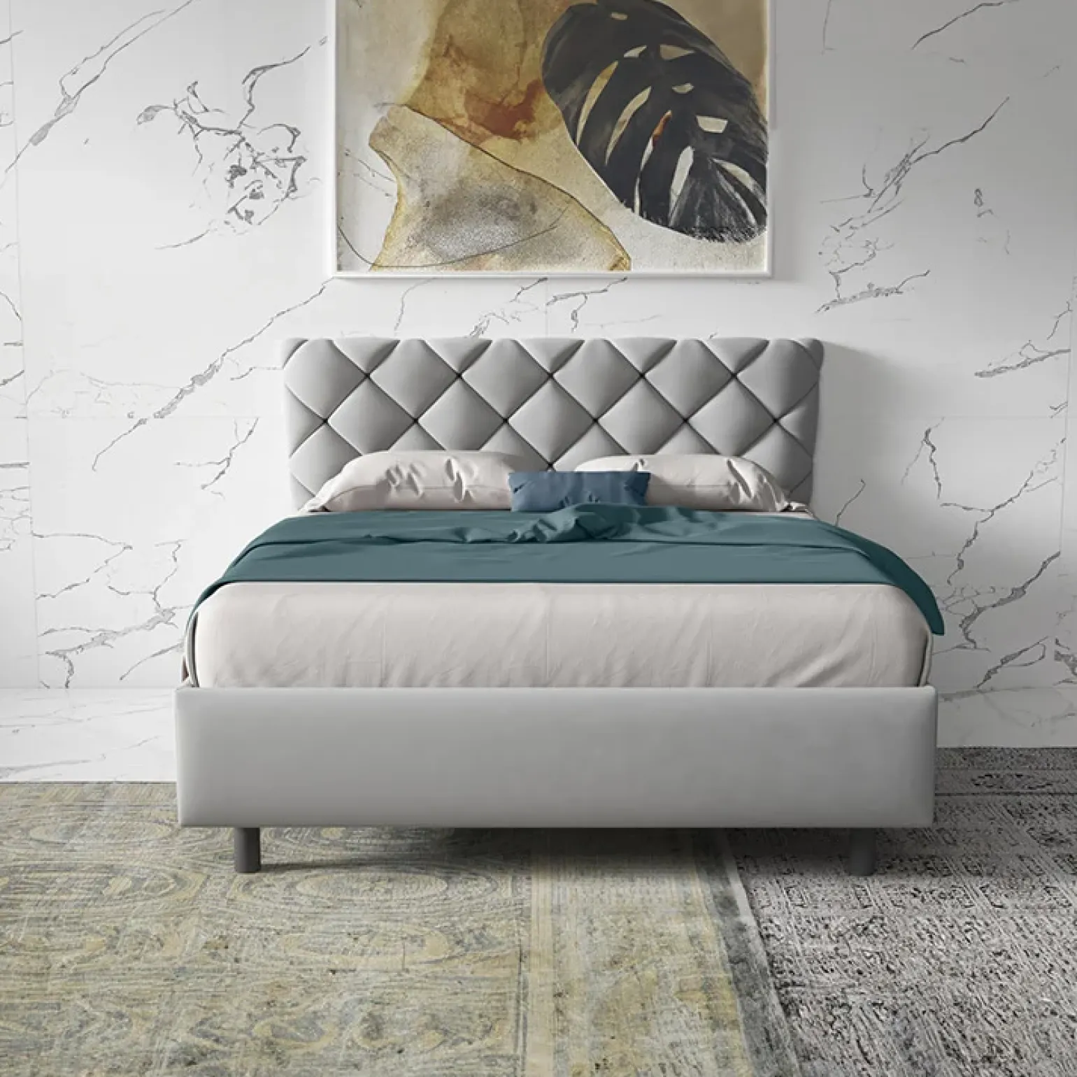 Letto contenitore matrimoniale 160x195 imbottito tessuto grigio ZenZone