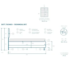 Letto contenitore matrimoniale 160x195 imbottito tessuto grigio ZenZone