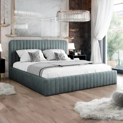 Letto contenitore matrimoniale 160x200 imbottito velluto grigio scuro Poffi