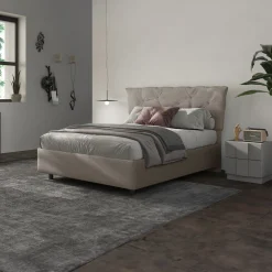 Letto contenitore matrimoniale 160x195 imbottito tessuto tortora DreamSpace