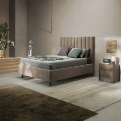 Letto contenitore matrimoniale 160x195cm imbottito tessuto tortora CozyCubby