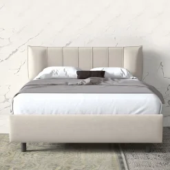 Letto contenitore matrimoniale 160x195 imbottito tessuto bianco CozyHaven