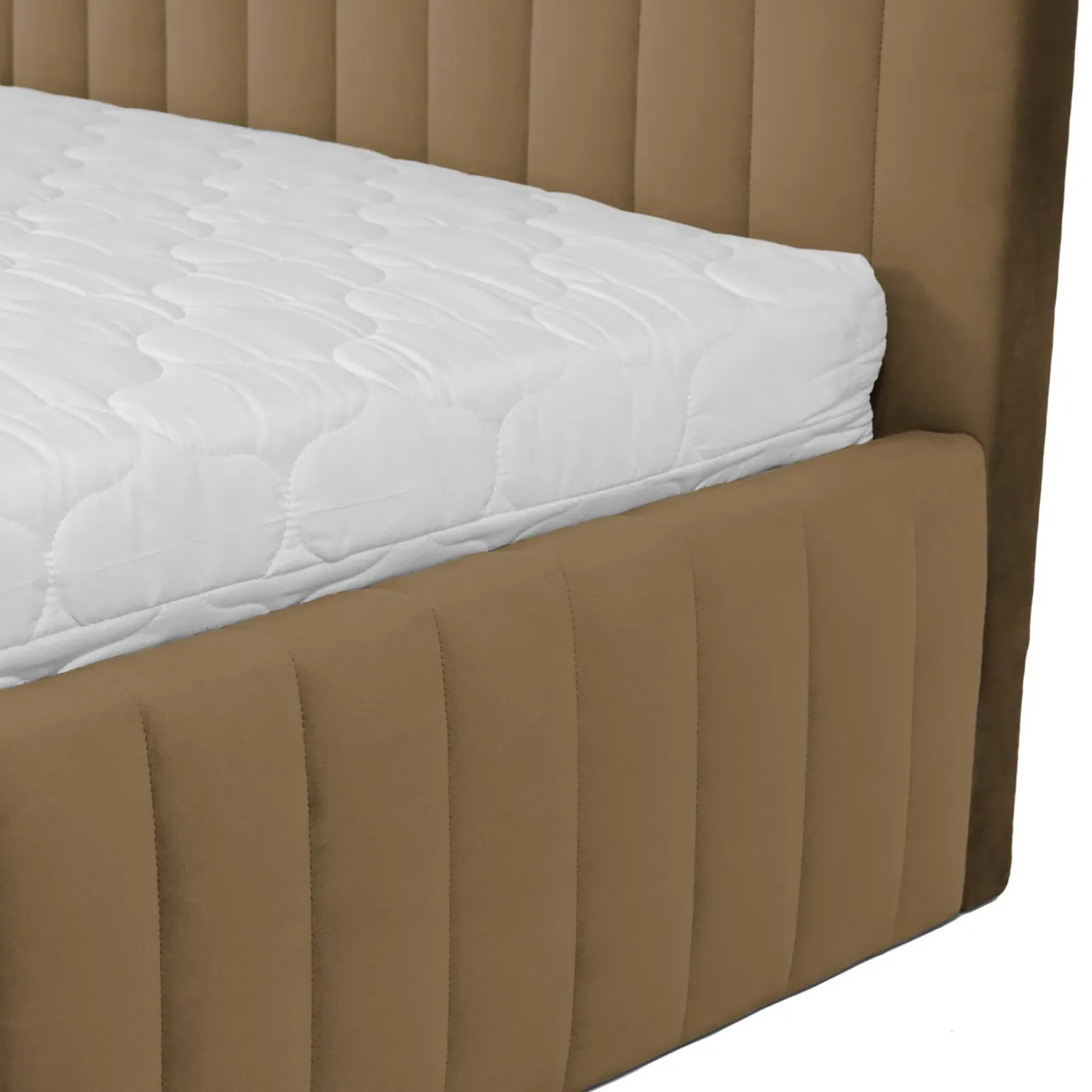 Letto contenitore matrimoniale 160x200 imbottito velluto tortora Poffi