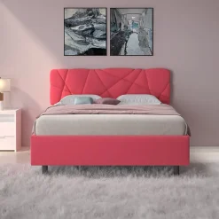 Letto contenitore matrimoniale 160x195 imbottito tessuto rosa LuxeSleep