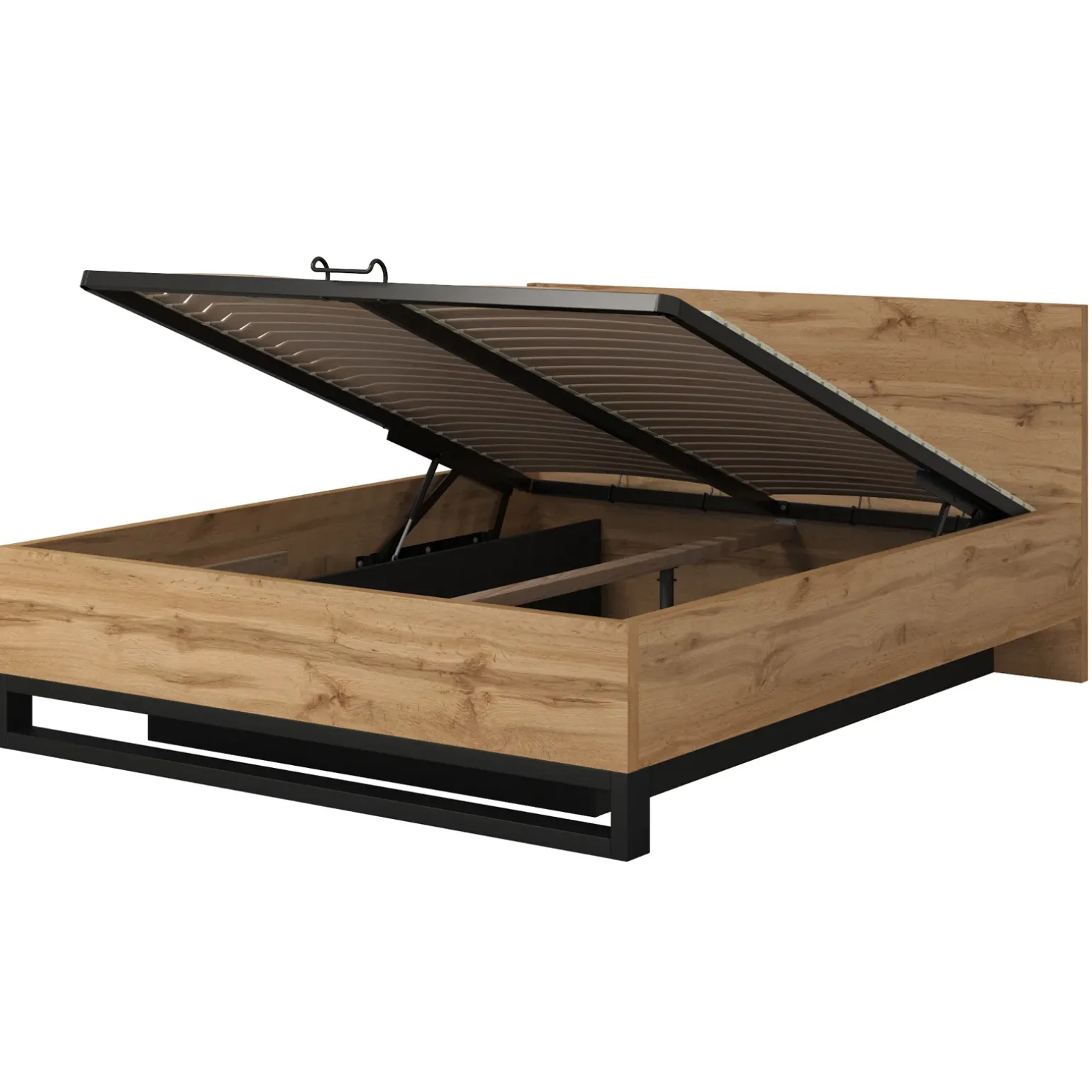 Letto contenitore matrimoniale 160x200cm rovere metallo nero Petra