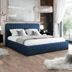 Letto contenitore matrimoniale oversize 180x200 imbottito velluto blu Poffi