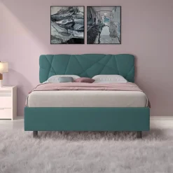 Letto contenitore matrimoniale 160x195 imbottito tessuto petrolio LuxeSleep