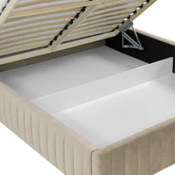 Letto contenitore matrimoniale 160x200 imbottito velluto beige Poffi