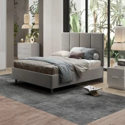 Letto contenitore matrimoniale 160x195 imbottito tessuto grigio SleepSolutions