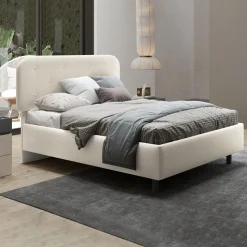 Letto contenitore matrimoniale 160x195cm imbottito tessuto bianco sabbia DreamLift