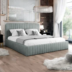 Letto contenitore matrimoniale oversize 180x200 imbottito velluto grigio Poffi