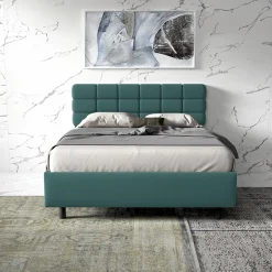 Letto contenitore matrimoniale 160x195cm imbottito tessuto petrolio Supreme Sleep