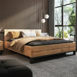 Letto contenitore matrimoniale oversize 180x200cm rovere metallo nero Petra