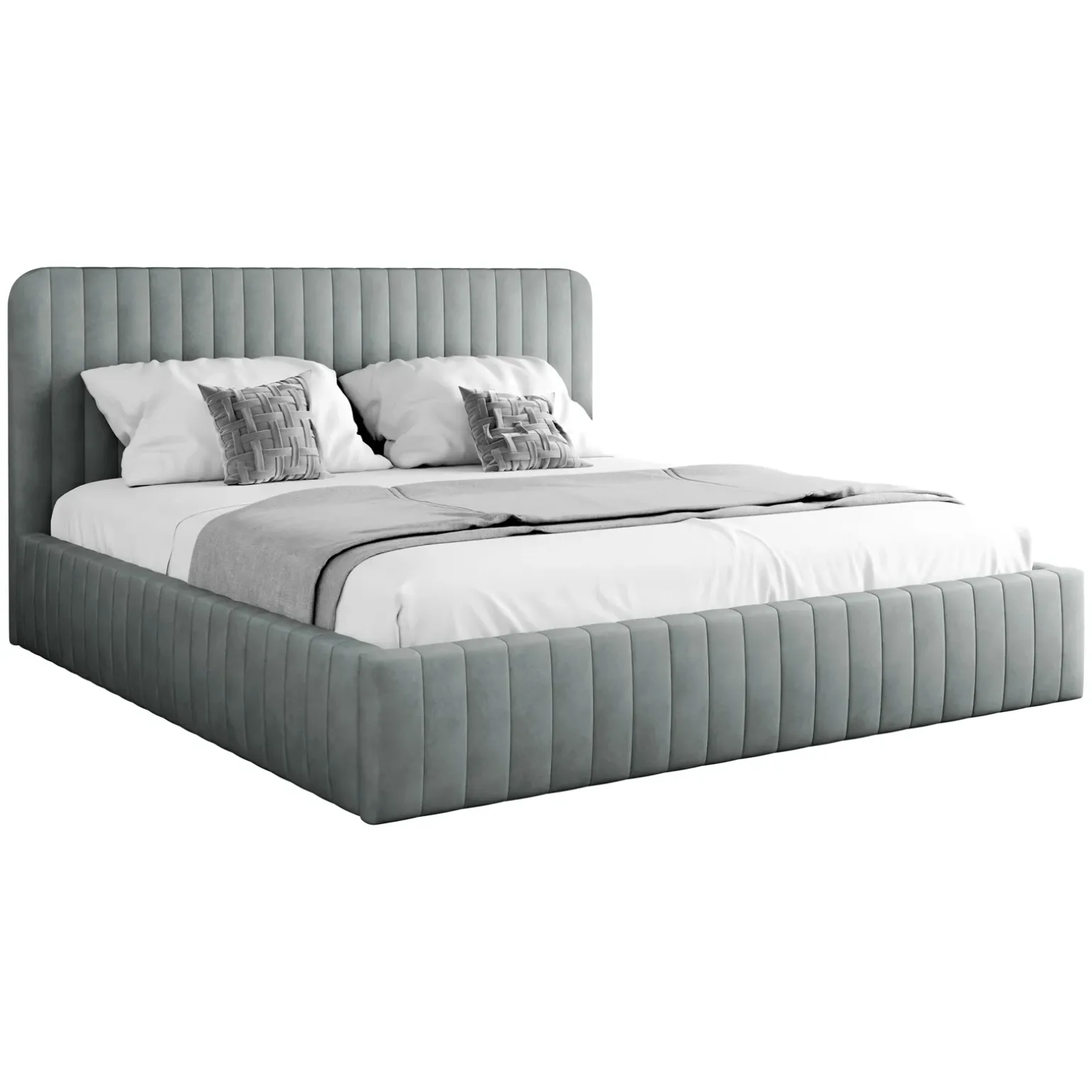 Letto contenitore matrimoniale 160x200 imbottito velluto grigio Poffi