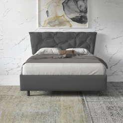 Letto contenitore matrimoniale 160x195 imbottito tessuto antracite DreamSpace