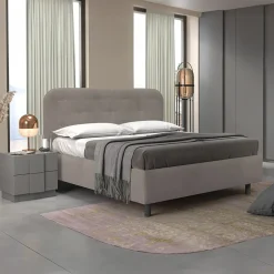 Letto contenitore matrimoniale 160x195cm imbottito tessuto tortora DreamLift