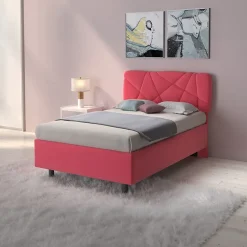 Letto contenitore una piazza e mezza 120x195cm imbottito tessuto rosa LuxeSleep