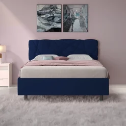 Letto contenitore una piazza e mezza 120x195 imbottito tessuto blu LuxeSleep