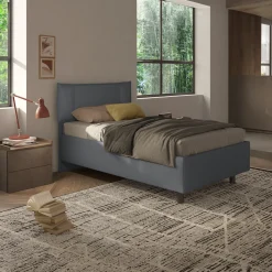 Letto contenitore una piazza e mezza 120x195 imbottito tessuto antracite CozyHaven