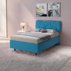 Letto contenitore una piazza e mezza 120x195 imbottito tessuto azzurro LuxeSleep