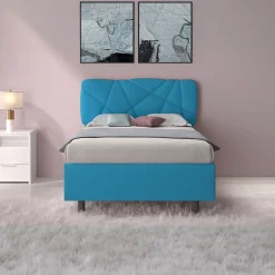 Letto contenitore una piazza e mezza 120x195 imbottito tessuto azzurro LuxeSleep