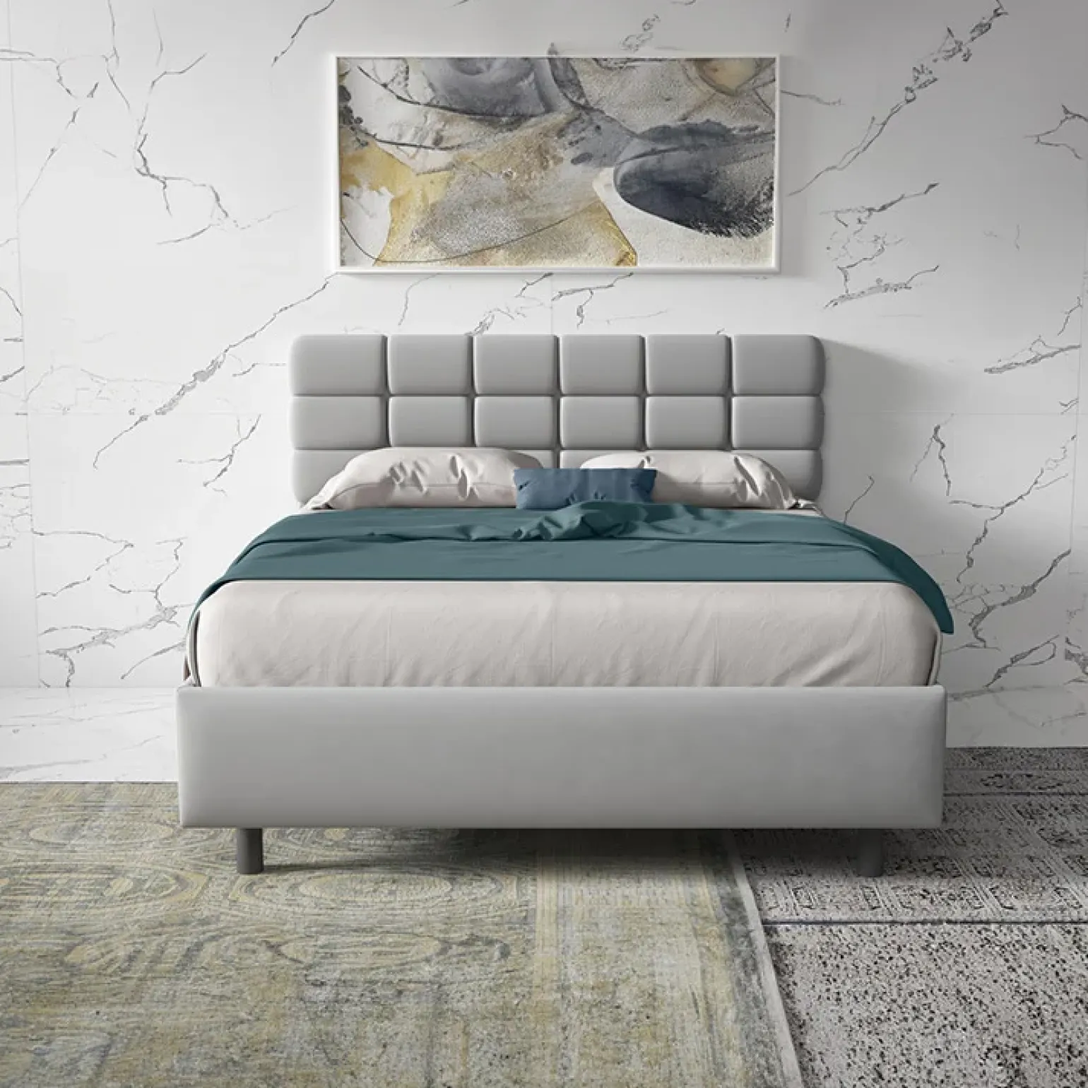 Letto contenitore una piazza e mezza 120x195cm imbottito tessuto grigio Supreme Sleep