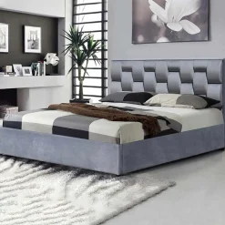 Letto imbottito matrimoniale in velluto con contenitore 160x200cm grigio Arena