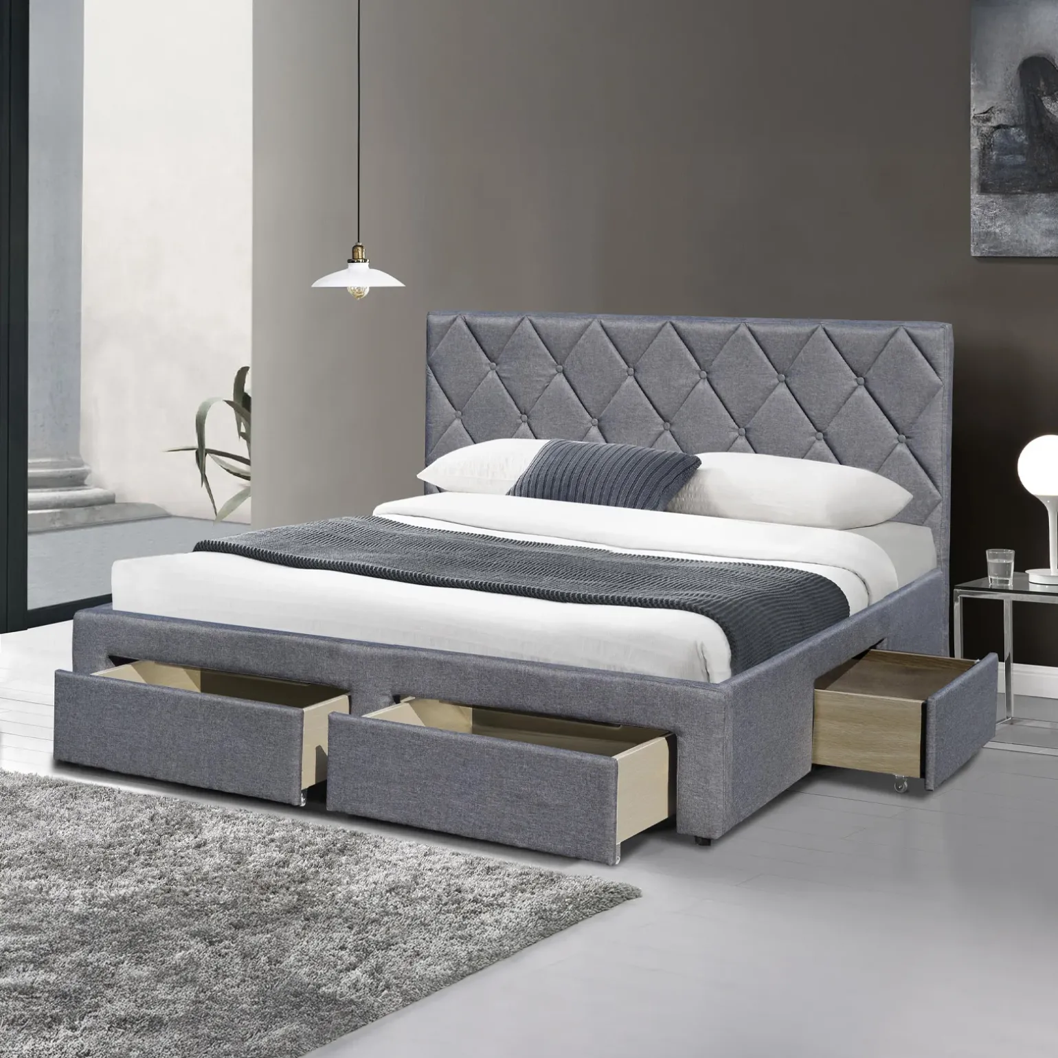 Letto matrimoniale con cassettoni 160x200cm grigio nero Galileo