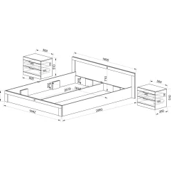 Letto matrimoniale con comodini 160x200cm bianco lucido Alina