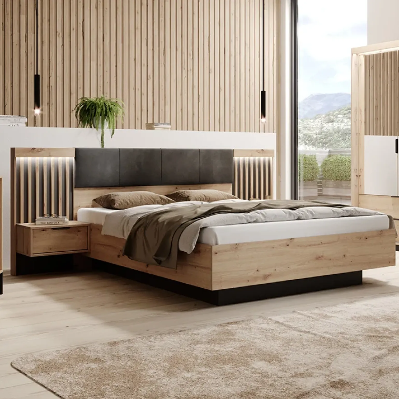Letto matrimoniale contenitore 160x200cm rovere antracite Rubik
