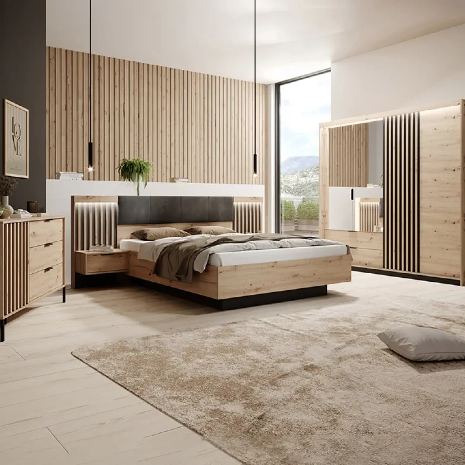 Letto matrimoniale contenitore 160x200cm rovere antracite Rubik