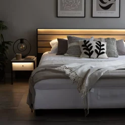 Letto matrimoniale contenitore 160x200cm con LED e presa USB-C grigio nero rovere Luna