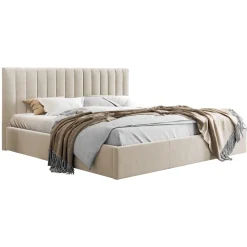 Letto matrimoniale oversize 180x200 cm con rete contenitore imbottito beige Orione