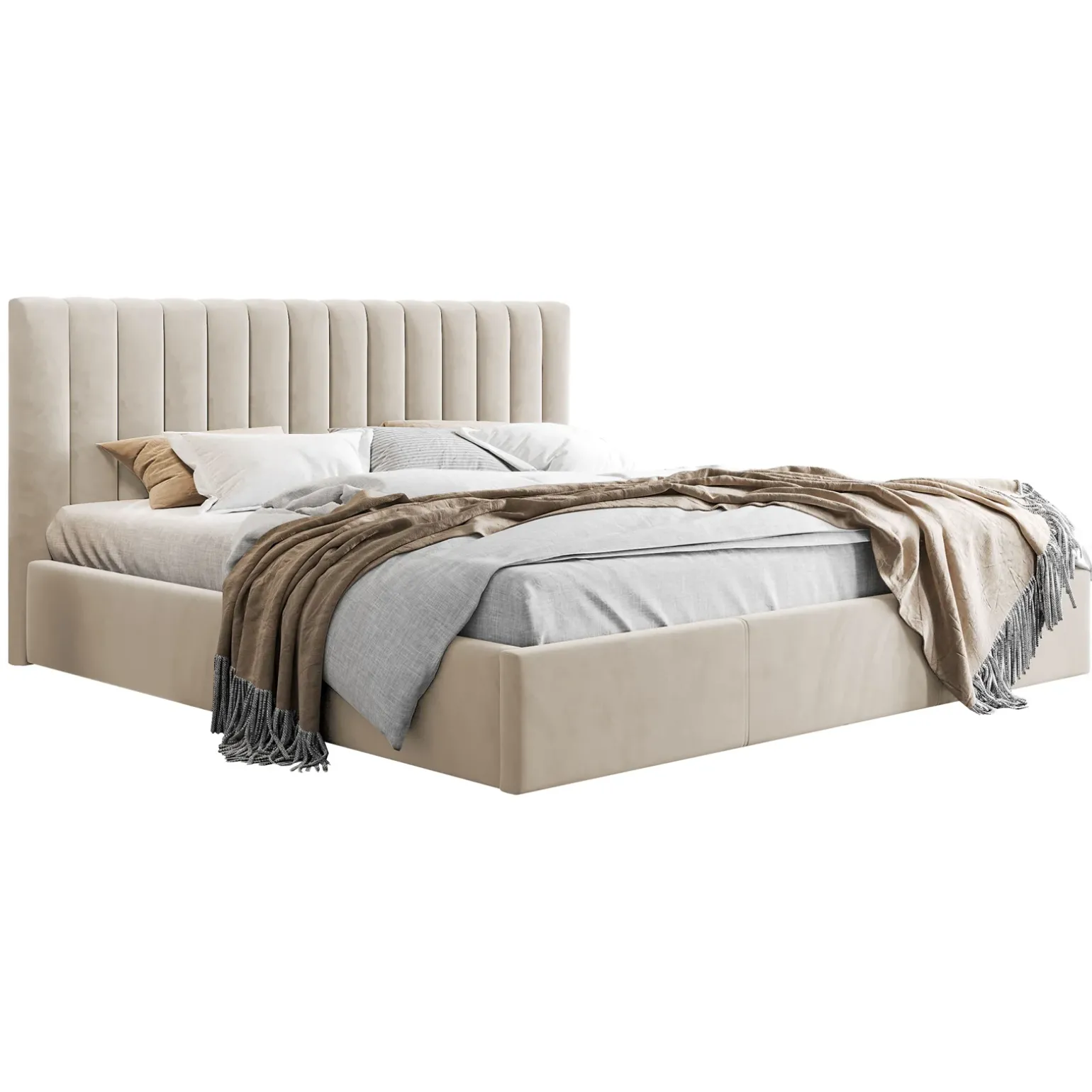 Letto matrimoniale oversize 180x200 cm con rete contenitore imbottito beige Orione