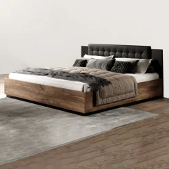 Letto matrimoniale oversize 180x200cm con rete contenitore quercia scuro nero Vulcano