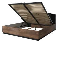 Letto matrimoniale oversize 180x200cm con rete contenitore quercia scuro nero Vulcano
