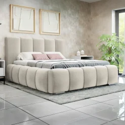 Letto matrimoniale oversize 180x200 cm con rete contenitore imbottito beige Cometa
