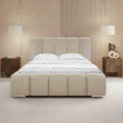 Letto matrimoniale oversize 180x200 cm con rete contenitore imbottito beige Cometa