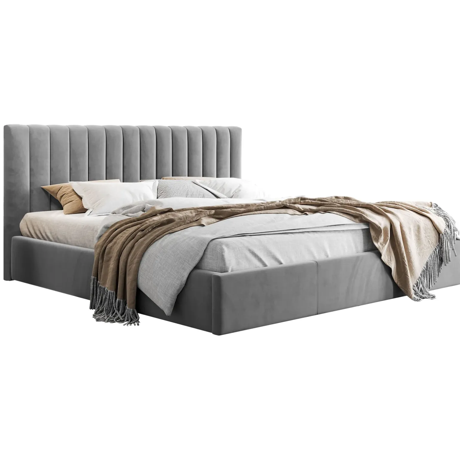 Letto matrimoniale oversize 180x200 cm con rete contenitore imbottito grigio Orione
