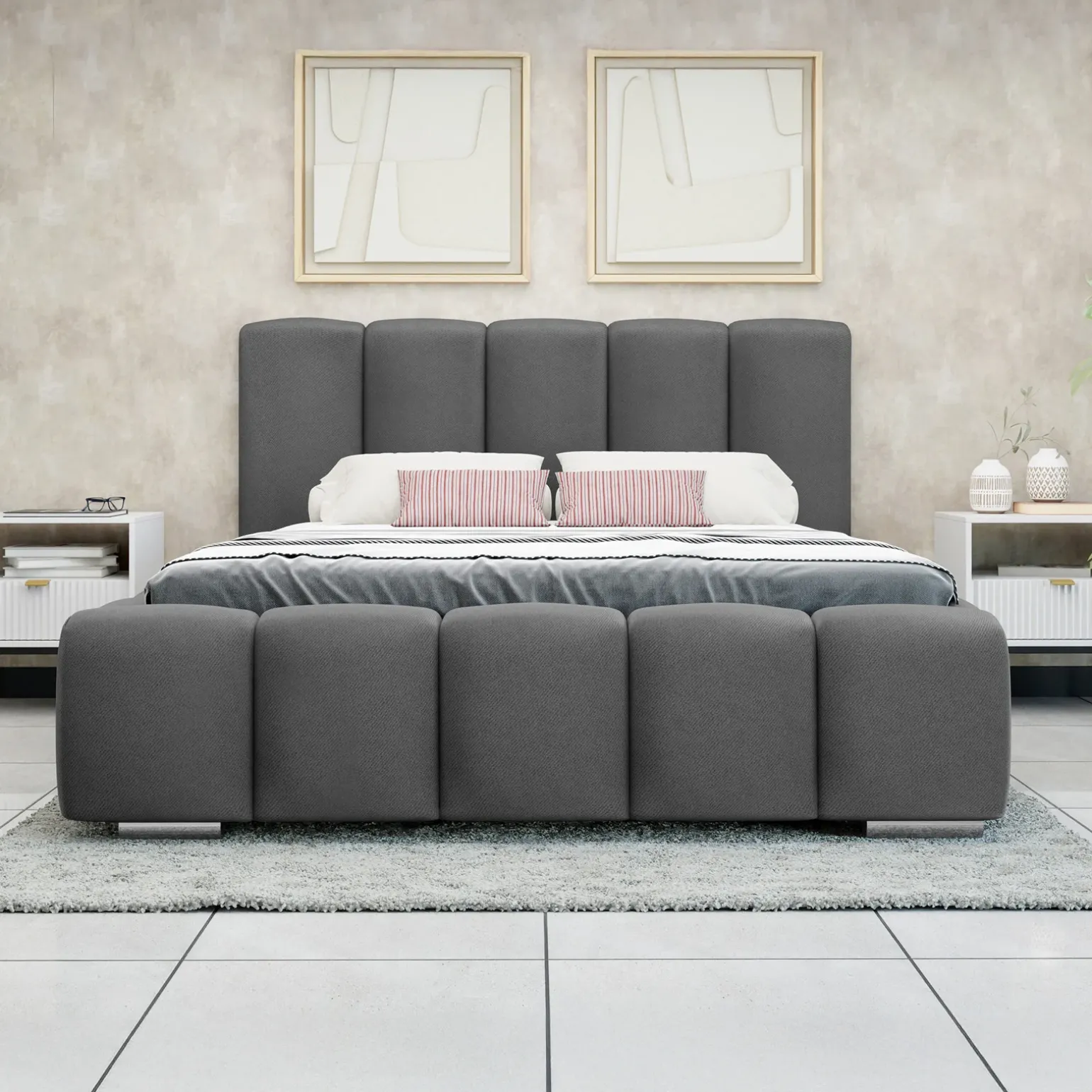 Letto matrimoniale oversize 180x200 cm con rete contenitore imbottito grigio scuro Cometa