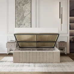 Letto matrimoniale oversize 180x200cm imbottito con contenitore beige Emporio