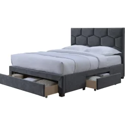 Letto matrimoniale 160x200 cm con rete a doghe imbottito con cassetti contenitore grigio Jay