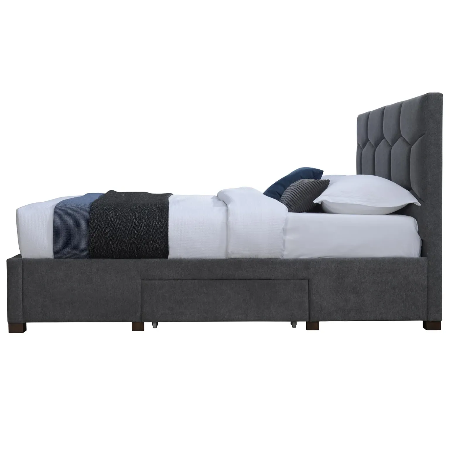 Letto matrimoniale 160x200 cm con rete a doghe imbottito con cassetti contenitore grigio Jay
