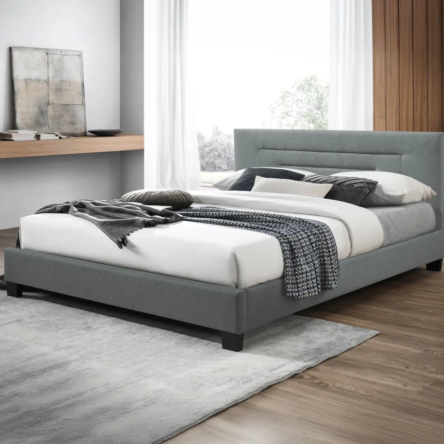 Letto matrimoniale 160x200 cm con rete a doghe imbottito grigio chiaro Sonia