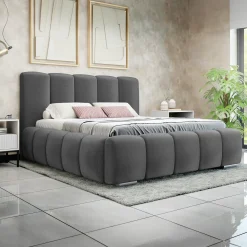 Letto matrimoniale 160x200 cm con rete contenitore imbottito grigio scuro Cometa