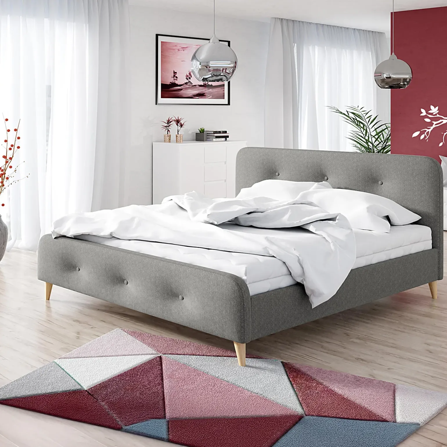Letto matrimoniale 160x200 cm con rete a doghe imbottito grigio Dreama