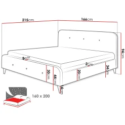 Letto matrimoniale 160x200 cm con rete a doghe imbottito grigio Dreama