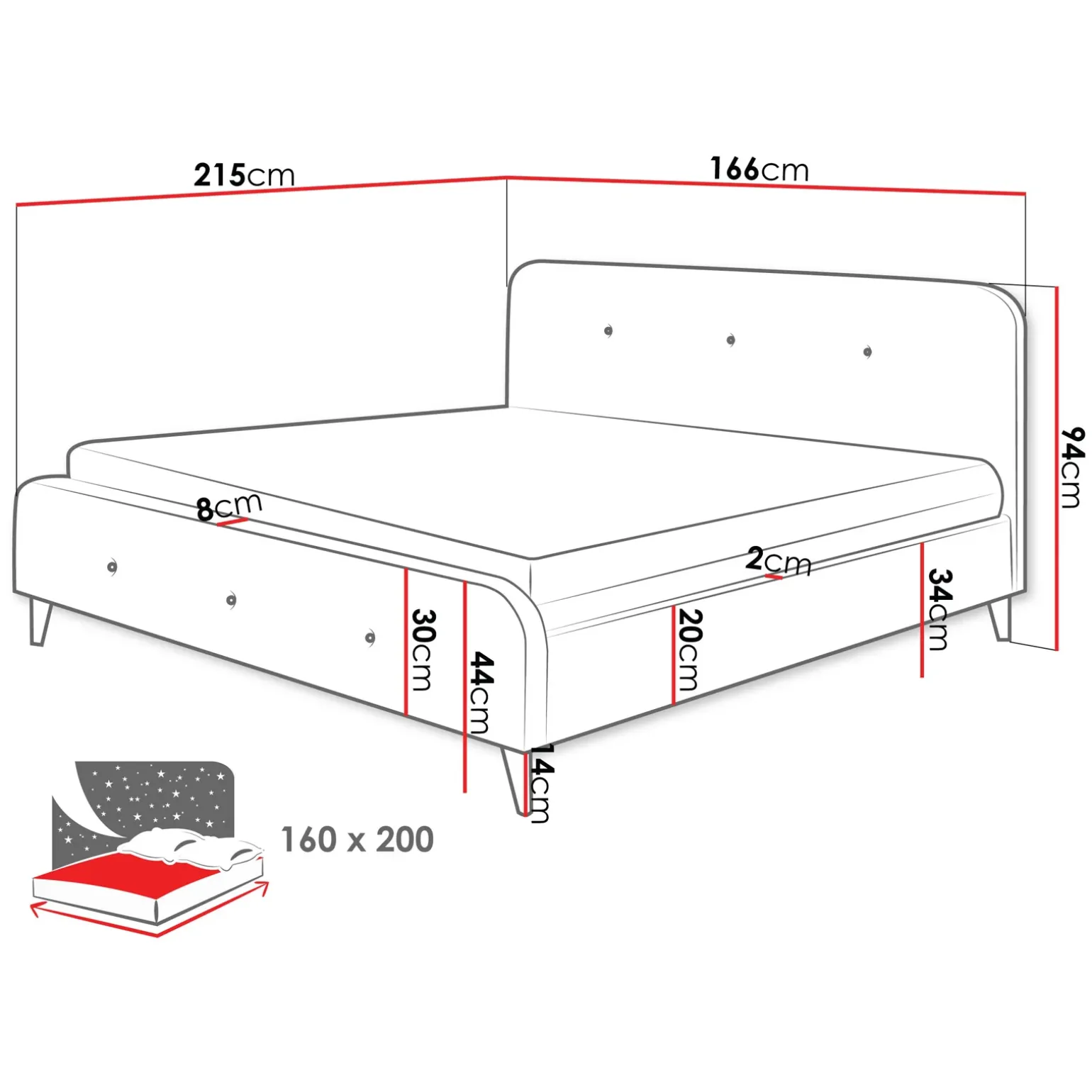 Letto matrimoniale 160x200 cm con rete a doghe imbottito grigio Dreama